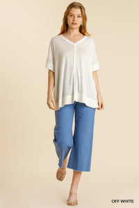 Umgee--Raw Edged Oversized Sheer Top