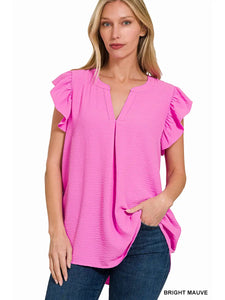 Woven Air Flow Ruffle Sleeve Top