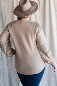 Mocha Sequin Contrast Top