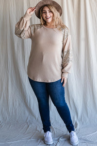 Mocha Sequin Contrast Top