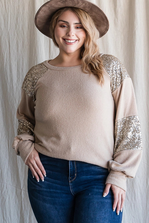 Mocha Sequin Contrast Top