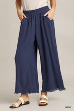 Load image into Gallery viewer, Umgee Linen Blend-Wide Leg Pant with Elastic Waist, Pockets, and Frayed Hem
