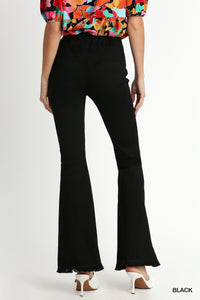 Umgee Wide Leg Stretch Pants With Frayed Hem