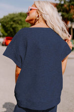 Load image into Gallery viewer, Textured Set-- Navy Blue--Fit T Shirt and Drawstring Pants
