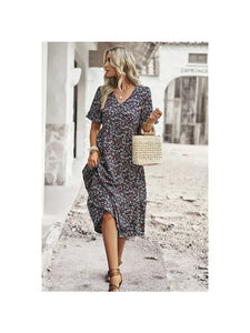 Floral Print Fit Ruffle Sleeve Midi Dress