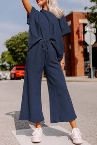 Textured Set-- Navy Blue--Fit T Shirt and Drawstring Pants