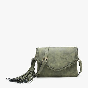 Jen & Co Sloane Suede Flapover Whipstitch Crossbody