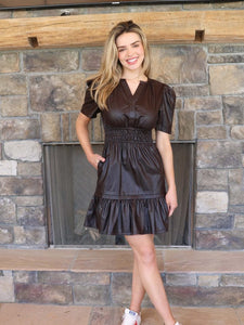 Simply Southern PU Leather Dress--Black