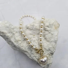 Load image into Gallery viewer, Faux Pearl Heart Necklace - Toggle Clasp
