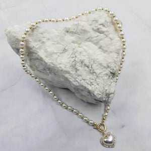 Faux Pearl Heart Necklace - Toggle Clasp