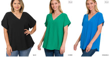 Load image into Gallery viewer, Plus Size Woven Airflow V-Neck Hi-Low Hem Top
