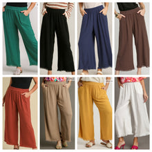 Load image into Gallery viewer, Umgee Linen Blend-Wide Leg Pant with Elastic Waist, Pockets, and Frayed Hem
