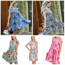 Load image into Gallery viewer, Tiered Ruffle Sleeve Dress--Blue Tie Dye
