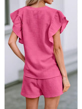 Load image into Gallery viewer, Bonbon Textured Ruffled Sleeve Tee and Drawstring Shorts Set
