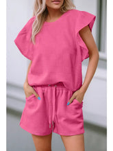 Load image into Gallery viewer, Bonbon Textured Ruffled Sleeve Tee and Drawstring Shorts Set
