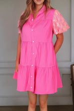 Load image into Gallery viewer, Bonbon Sequined Bubble Sleeve Tiered Ruffled Shirt Dress
