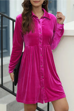 Load image into Gallery viewer, Rose Long Sleeve Ruffle Velvet Button Up Dress
