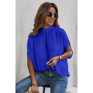 Mock Neck Cape Sleeve Short Sleeve Loose Top