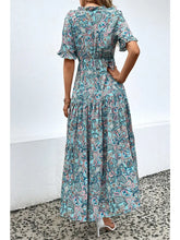 Load image into Gallery viewer, Boho  Ruffle Detail Tiered Maxi Dress--Multicolor/Blues
