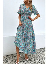 Load image into Gallery viewer, Boho  Ruffle Detail Tiered Maxi Dress--Multicolor/Blues
