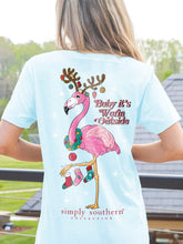 Load image into Gallery viewer, Simply Southern Short Sleeve Tee--Flamingo Christmas--Sky
