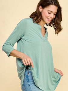 V-Neck 3/4 Sleeve Solid Tunic Top