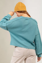 Load image into Gallery viewer, Raw Edge Detail Casual Waffle Knit Henley Top
