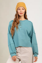 Load image into Gallery viewer, Raw Edge Detail Casual Waffle Knit Henley Top
