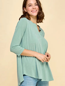 V-Neck 3/4 Sleeve Solid Tunic Top