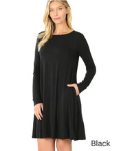 Load image into Gallery viewer, LONG SLEEVE FLARE DRESS WITH POCKETS
