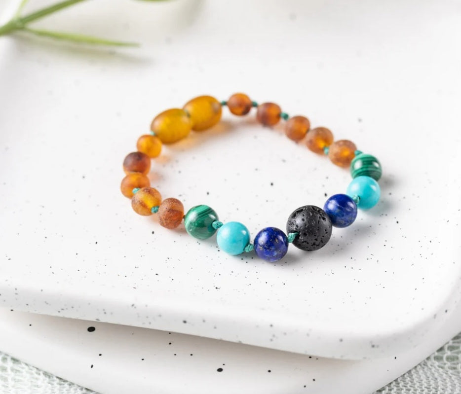 Kids | Malachite Mix + Raw Cognac Aromatherapy Bracelet - 5-6inch