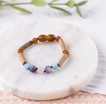 Load image into Gallery viewer, Kids | Mermaid Mix + Raw Cognac Amber Hazelwood Bracelet - 5-6inch
