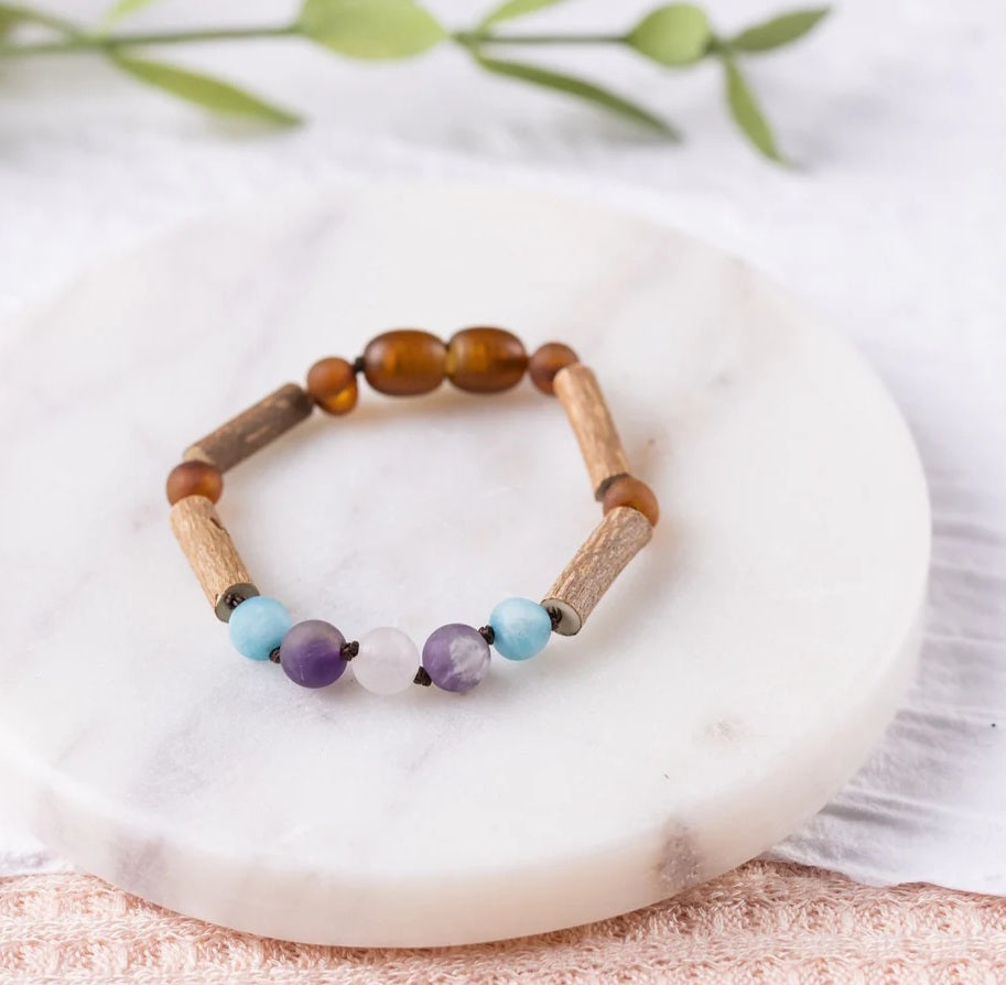 Kids | Mermaid Mix + Raw Cognac Amber Hazelwood Bracelet - 5-6inch