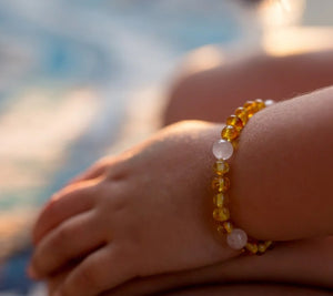 Kids | Rose Quartz + Raw Cognac Amber Bracelet - 5-6inch