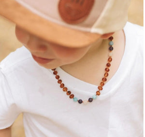 Kids | Mermaid Mix + Raw Cognac Amber Necklace - 10-11 inch