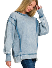 Load image into Gallery viewer, Acid Washed Exposed Seam Sweatshirt - Blue Grey
