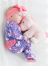 Load image into Gallery viewer, Unicorn Meadow Bamboo Footed Ruffle Pajama
