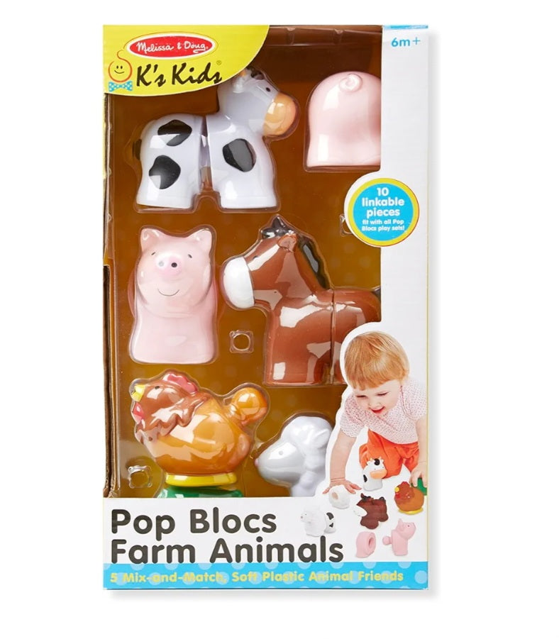 Melissa & Doug Pop Blocs Farm Animals Educational Baby Toy - 10 Linkable Pieces