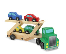 Load image into Gallery viewer, Melissa &amp; Doug Car Carrier Truck &amp; Cars Wooden Toy Set
