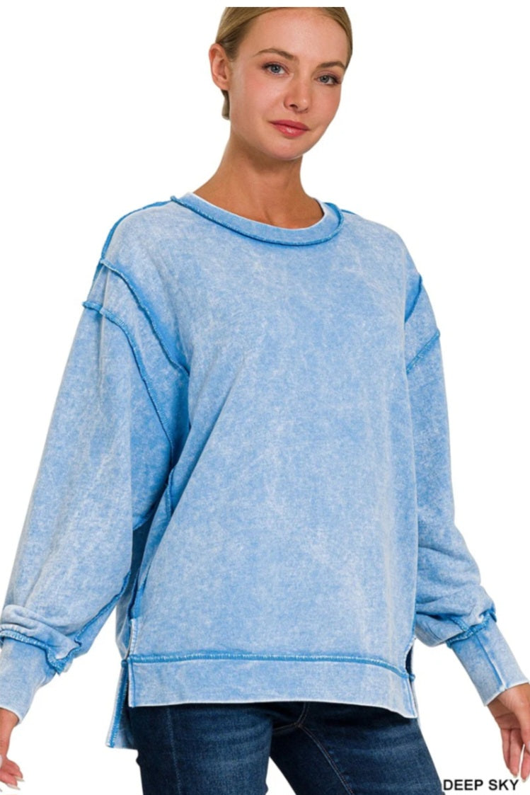 Plus Acid Wash French Terry Exposed Seam Sweatshirt