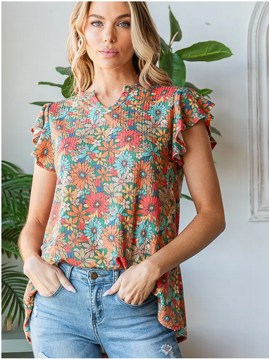 Floral Ruffle Sleeve Top