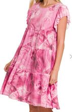 Load image into Gallery viewer, Tiered Ruffle Sleeve Dress--Blue Tie Dye
