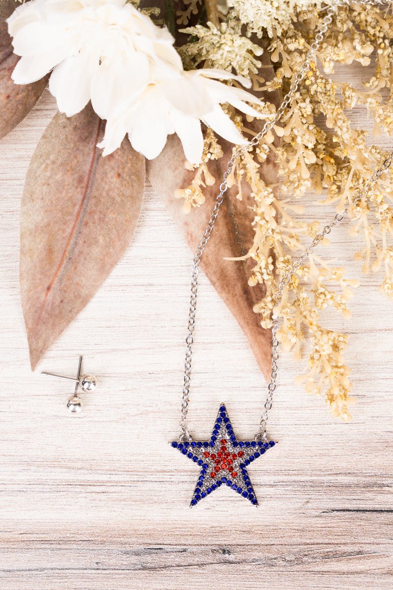 Free To Shine Patriotic Crystal Star Necklace and Earring Set