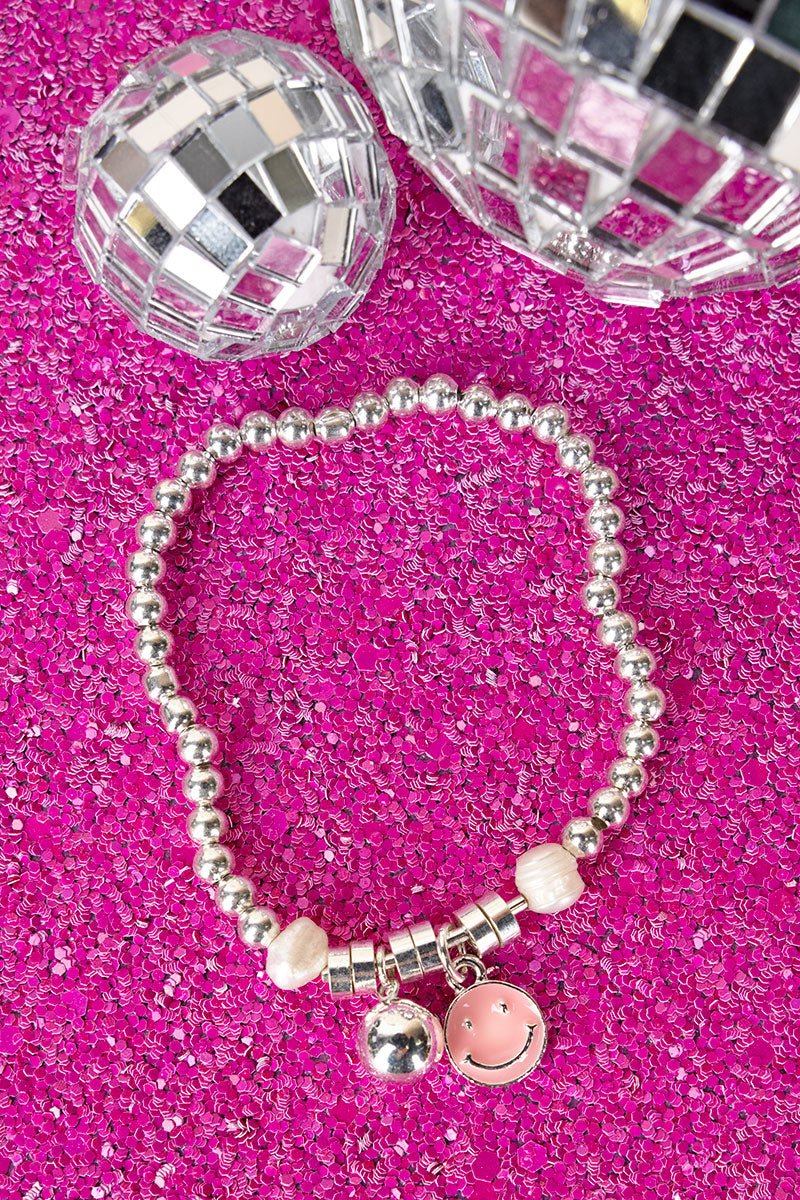 SOPHIA SILVERTONE PINK CHARM BEADED BRACELET