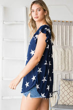 Load image into Gallery viewer, Ruffle Sleeve Navy Star Print Top
