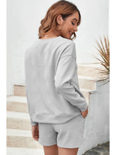 Load image into Gallery viewer, Textured Long Sleeve Top and Drawstring Shorts Set
