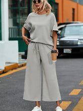 Load image into Gallery viewer, Gray Textured Loose Fit T Shirt and Drawstring Pants Set
