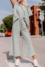 Load image into Gallery viewer, Gray Textured Loose Fit T Shirt and Drawstring Pants Set
