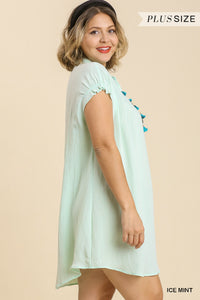 Umgee Plus Size--Snow Washed Pleated Short Sleeve Dress