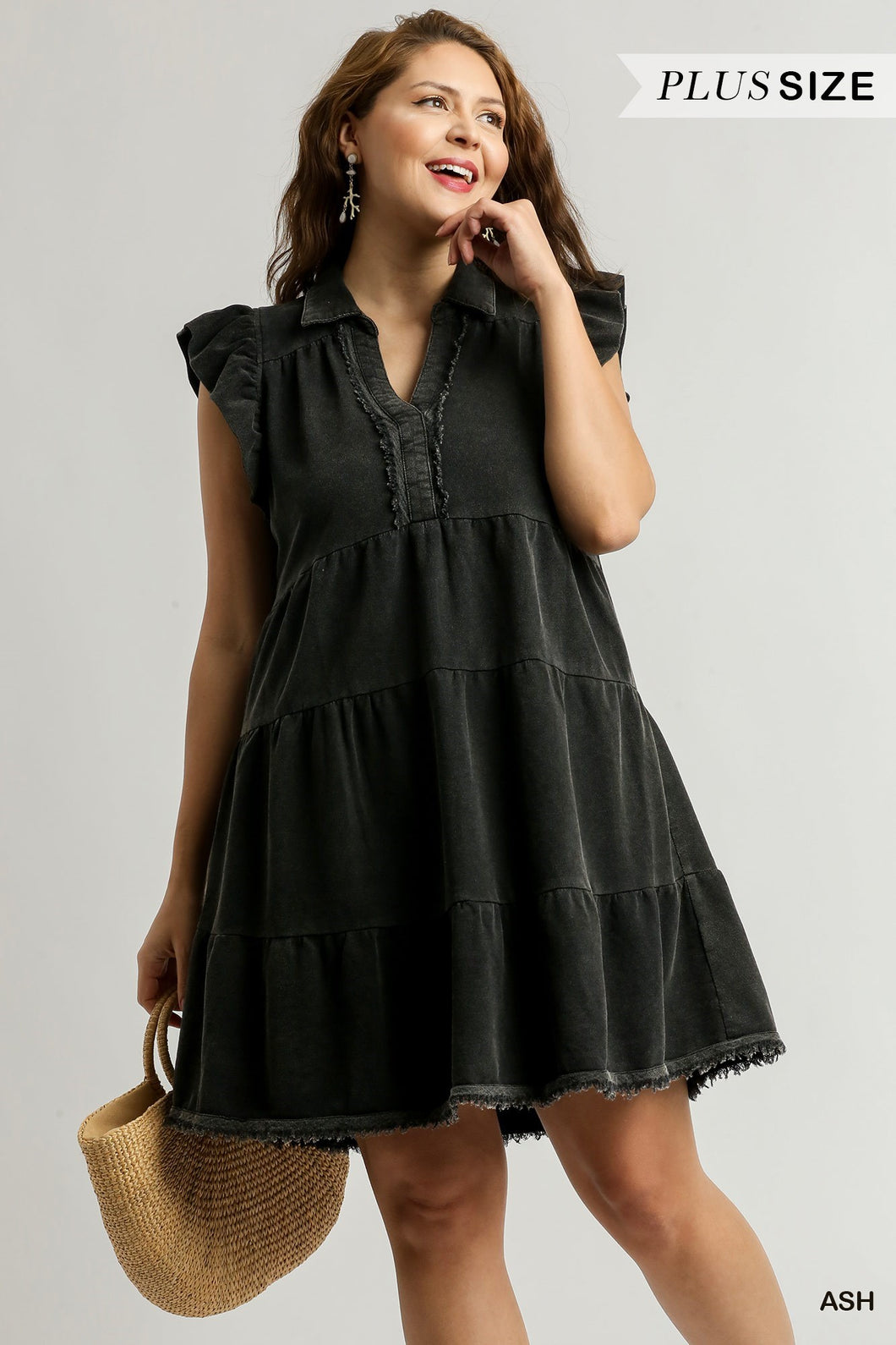 Umgee--Plus Size Tiered A-Line Dress--Ash